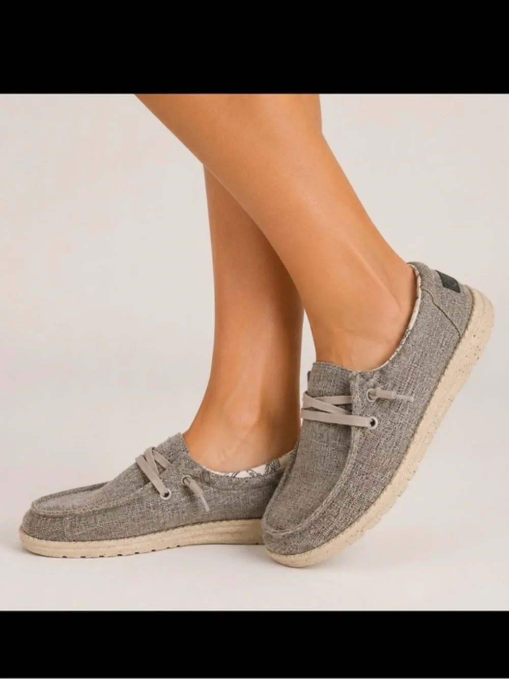 Hey Dude Wendy Linen Shoes Women’s Gray Slip On Loafers Casual Lightweight Flats